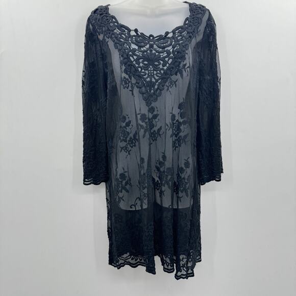 XCVI Sheer Mesh & Crochet Dress Sz XL Black Coverup Festival Witchy Boho Peasant - Picture 1 of 12